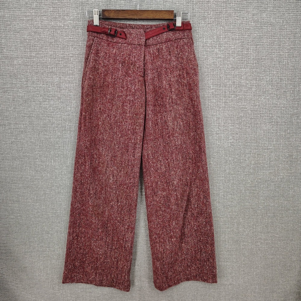 Anthropologie Trousers Women 0 Red Wool Silk Blend Wide Leg Belted Boho